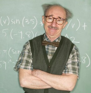 nerdy teacher at chalk board