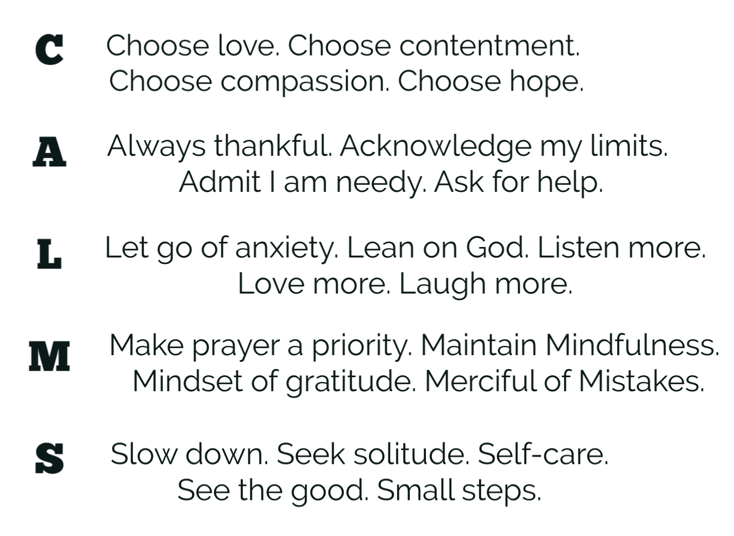 choose contentment, let go of anxiety, make prayer a priority