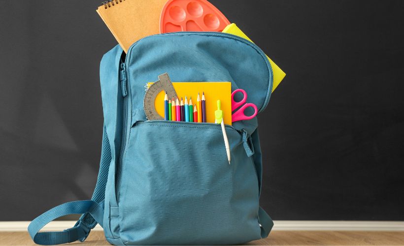 A backpack filled with supplies