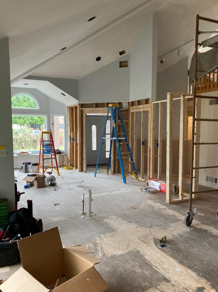 house renovation with studs